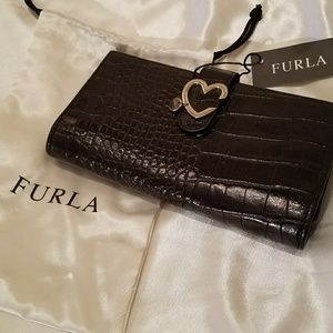 Furla Black Croc Embossed Leather Wallet